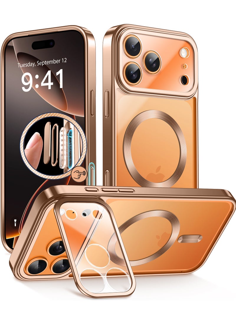 GolbinBox Magnetic for iPhone 17 Pro Max Case with Stand, [Compatible with MagSafe], Camera Control Capture Button, 17FT Military-Grade Protection, Shockproof Slim Phone Case 6.9"(Rose Gold/Clear) - Image 1